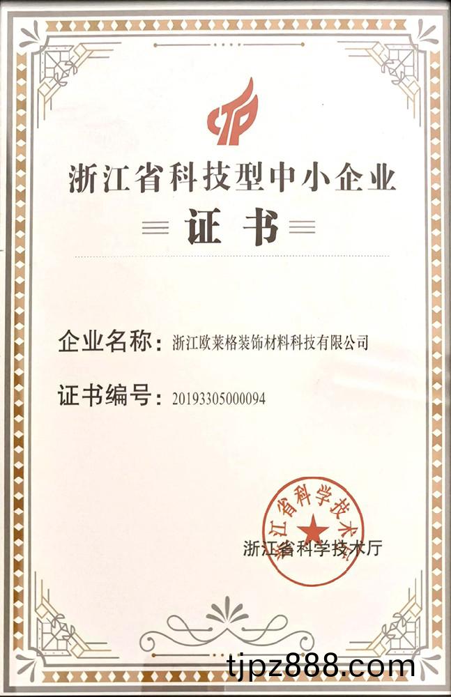 淛(zhe)江省(sheng)科技(ji)型(xing)中小(xiao)企業證(zheng)書